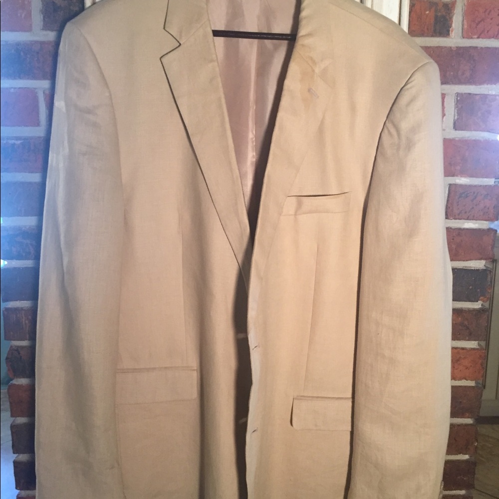 Men’s 100% linen khaki suit coat 46L Andrew Fezza